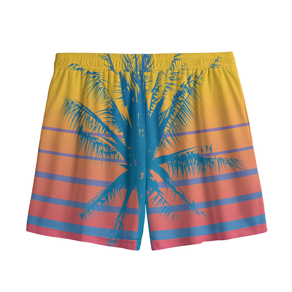Retrowave Sunset Palm Tree Print Mesh Shorts