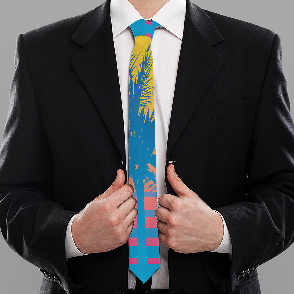Retrowave Sunset Palm Tree Print Necktie