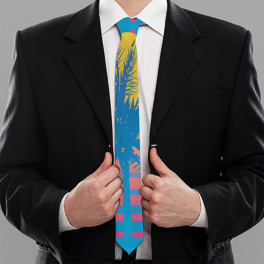 Retrowave Sunset Palm Tree Print Necktie