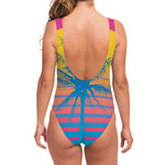 Retrowave Sunset Palm Tree Print One Piece Swimsuit