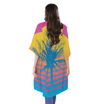 Retrowave Sunset Palm Tree Print Open Front Beach Cover Up