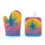 Retrowave Sunset Palm Tree Print Oven Mitt And Pot Holder Set