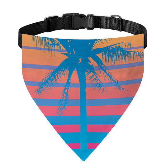 Retrowave Sunset Palm Tree Print Over The Collar Dog Bandana