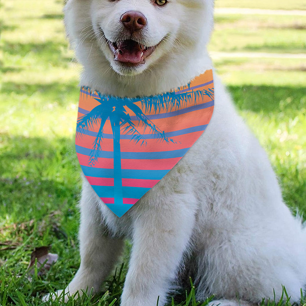 Retrowave Sunset Palm Tree Print Over The Collar Dog Bandana