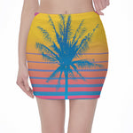 Retrowave Sunset Palm Tree Print Pencil Mini Skirt