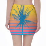 Retrowave Sunset Palm Tree Print Pencil Mini Skirt