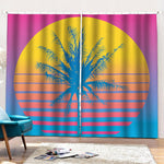 Retrowave Sunset Palm Tree Print Pencil Pleat Curtains