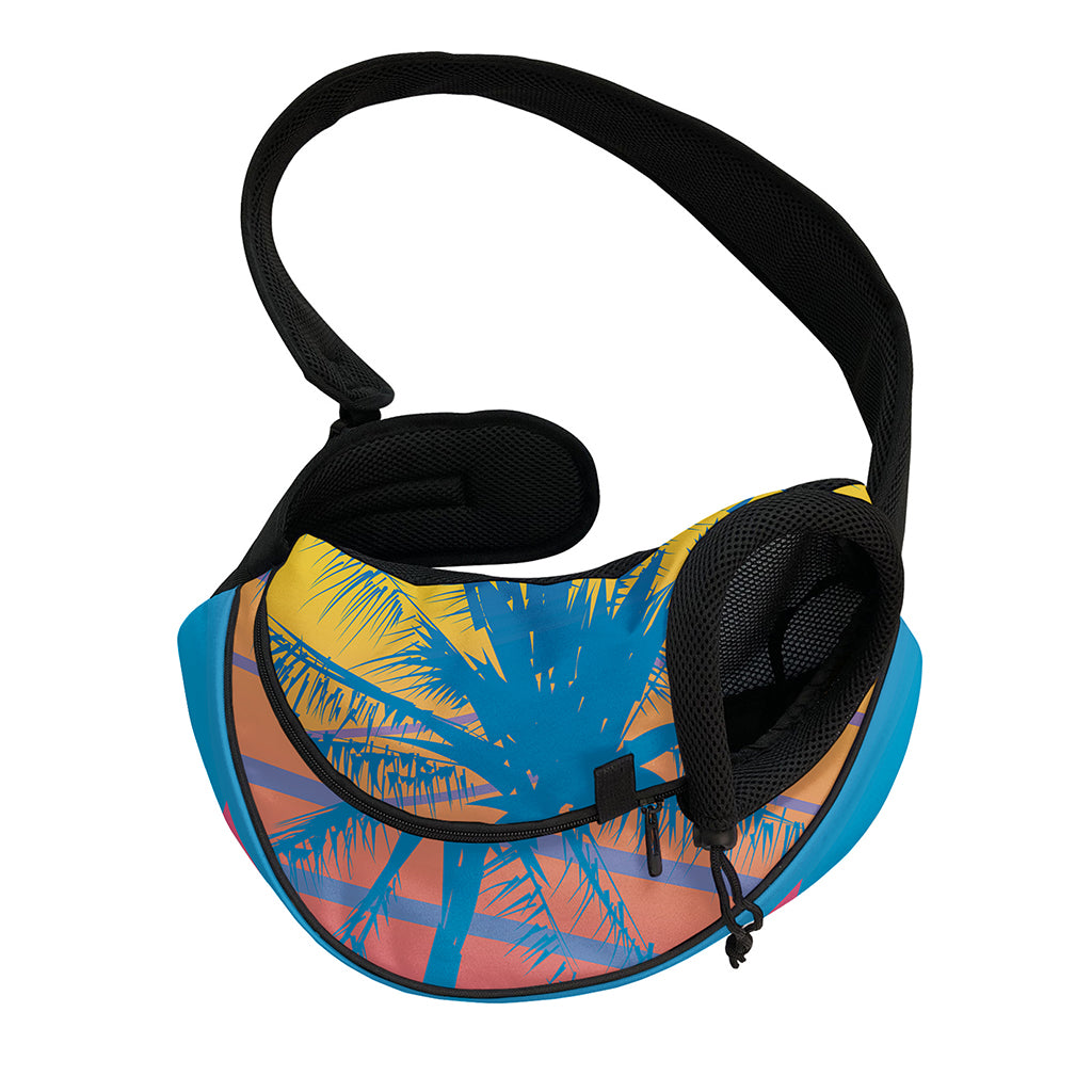 Retrowave Sunset Palm Tree Print Pet Sling Carrier