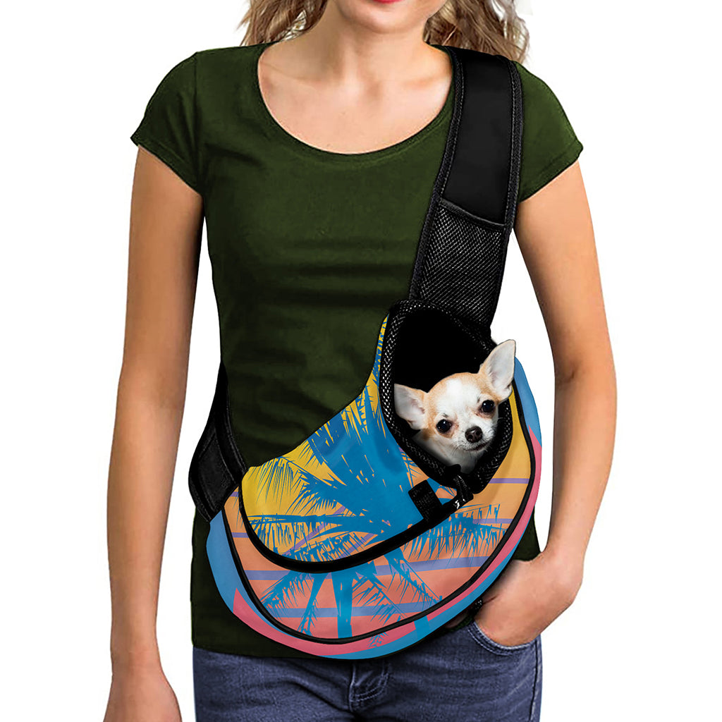 Retrowave Sunset Palm Tree Print Pet Sling Carrier