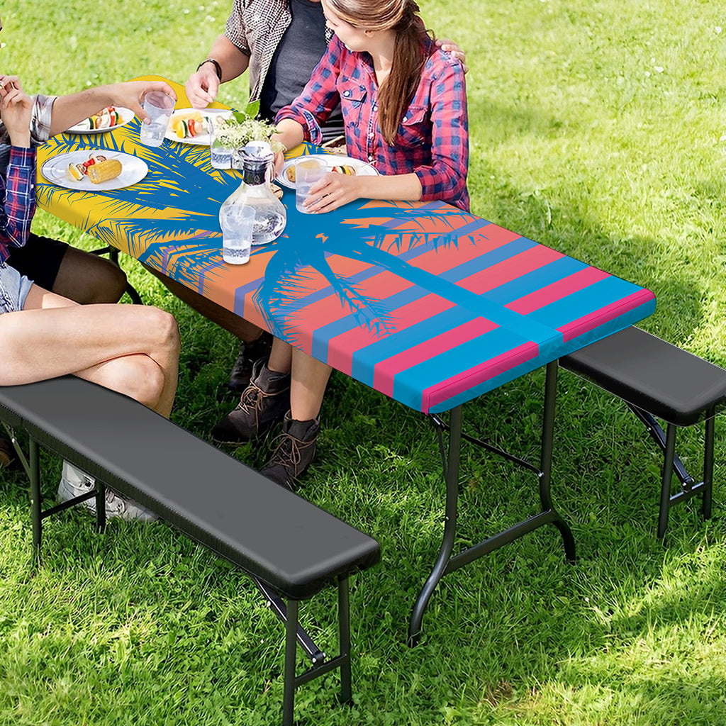 Retrowave Sunset Palm Tree Print Picnic Table Cover