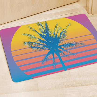 Retrowave Sunset Palm Tree Print Polyester Doormat