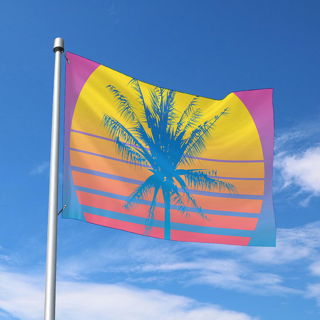 Retrowave Sunset Palm Tree Print Polyester Flag