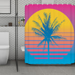 Retrowave Sunset Palm Tree Print Polyester Shower Curtain