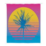 Retrowave Sunset Palm Tree Print Polyester Shower Curtain
