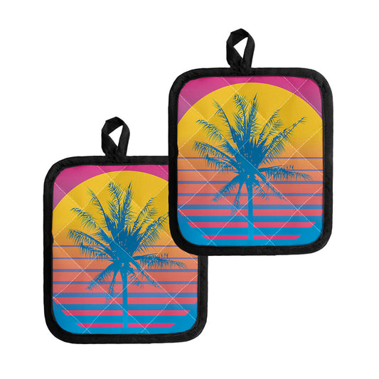 Retrowave Sunset Palm Tree Print Pot Holders