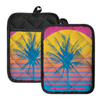 Retrowave Sunset Palm Tree Print Pot Holders With Pocket