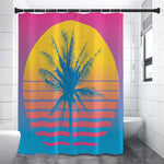 Retrowave Sunset Palm Tree Print Premium Shower Curtain