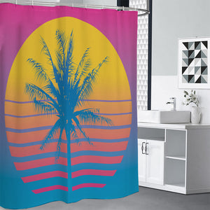 Retrowave Sunset Palm Tree Print Premium Shower Curtain