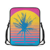 Retrowave Sunset Palm Tree Print Rectangular Crossbody Bag