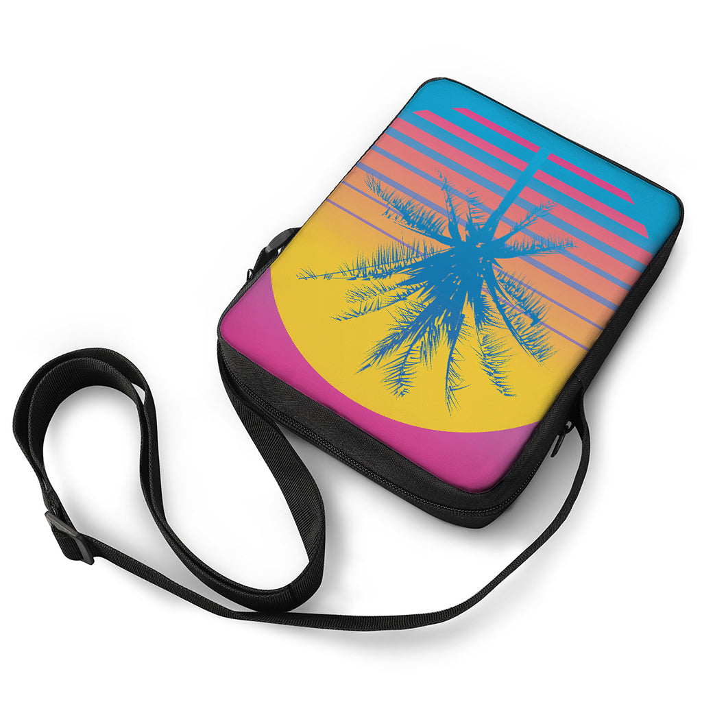 Retrowave Sunset Palm Tree Print Rectangular Crossbody Bag