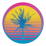 Retrowave Sunset Palm Tree Print Round Blanket