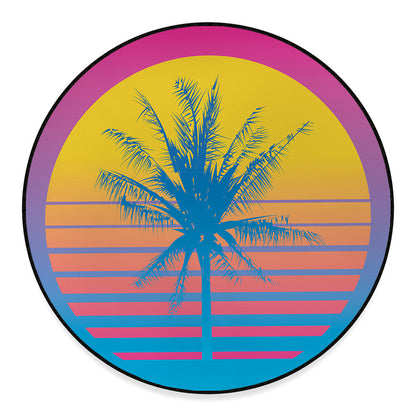 Retrowave Sunset Palm Tree Print Round Floor Mat