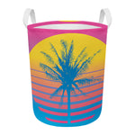 Retrowave Sunset Palm Tree Print Round Laundry Basket