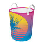 Retrowave Sunset Palm Tree Print Round Laundry Basket