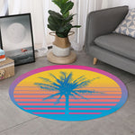 Retrowave Sunset Palm Tree Print Round Rug