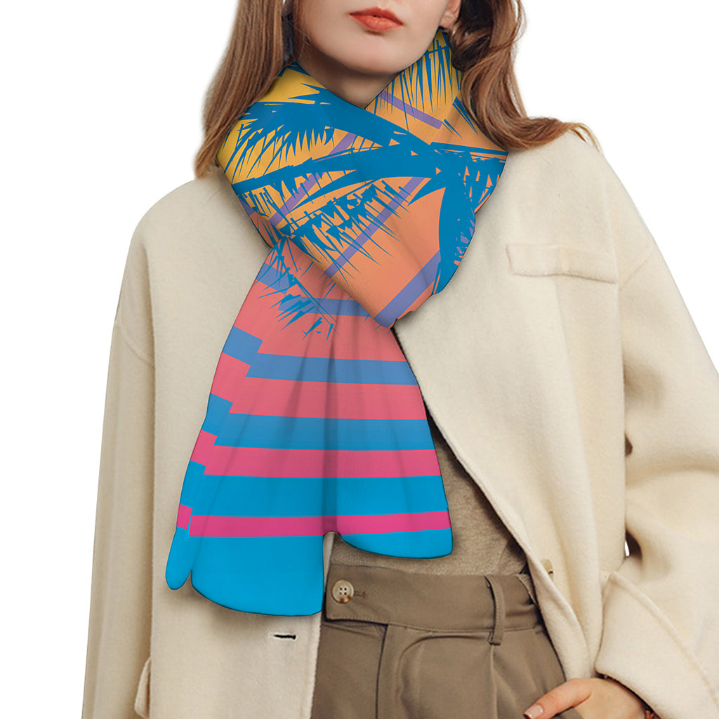 Retrowave Sunset Palm Tree Print Scarf