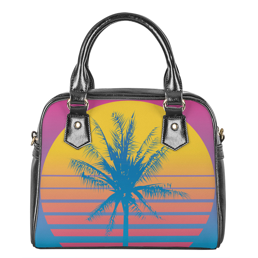 Retrowave Sunset Palm Tree Print Shoulder Handbag