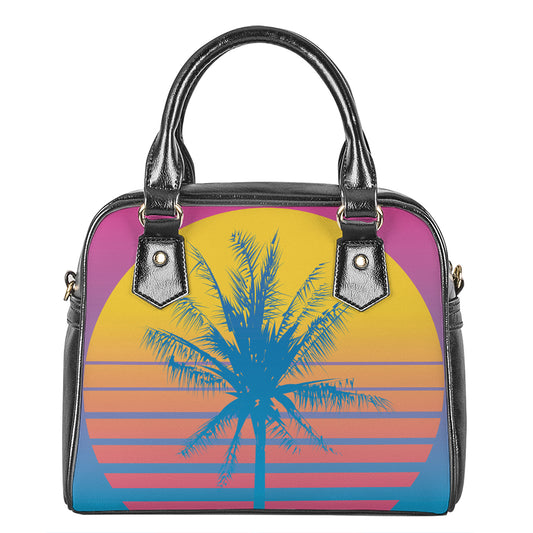 Retrowave Sunset Palm Tree Print Shoulder Handbag