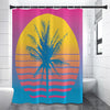 Retrowave Sunset Palm Tree Print Shower Curtain