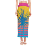 Retrowave Sunset Palm Tree Print Side Slit Maxi Skirt