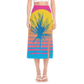 Retrowave Sunset Palm Tree Print Side Slit Midi Skirt