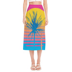Retrowave Sunset Palm Tree Print Side Slit Midi Skirt