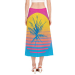 Retrowave Sunset Palm Tree Print Side Slit Midi Skirt