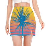 Retrowave Sunset Palm Tree Print Side Slit Mini Skirt