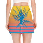 Retrowave Sunset Palm Tree Print Side Slit Mini Skirt