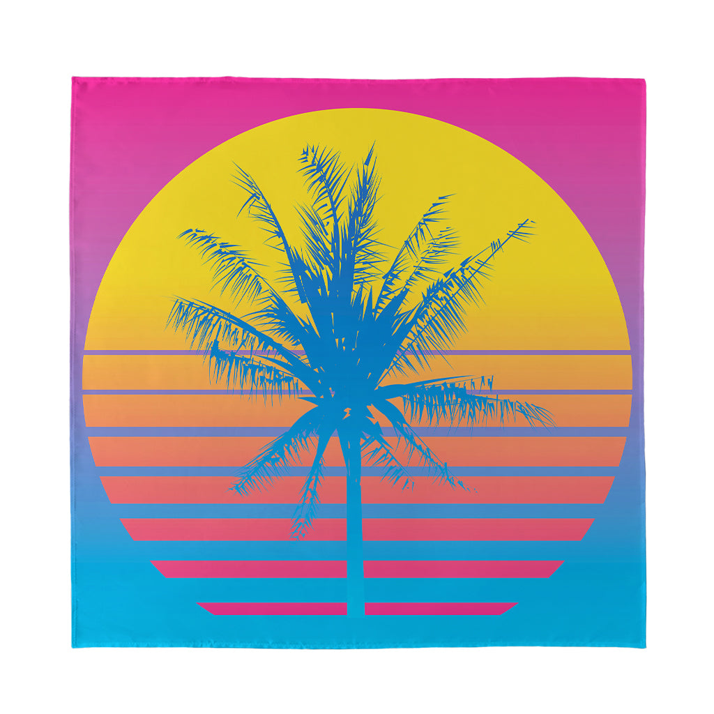 Retrowave Sunset Palm Tree Print Silk Bandana