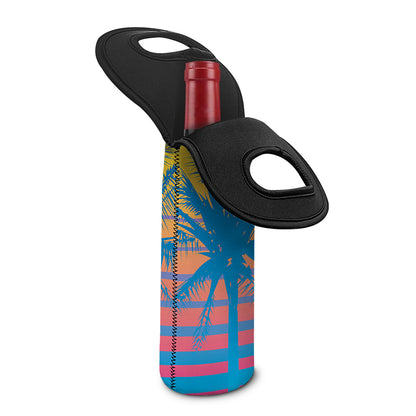 Retrowave Sunset Palm Tree Print Single Neoprene Wine Tote