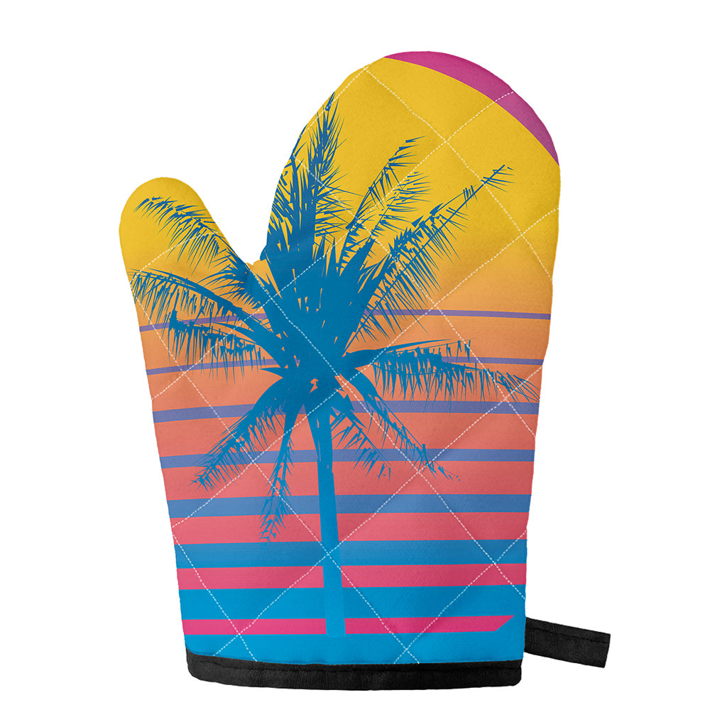 Retrowave Sunset Palm Tree Print Single Oven Mitt