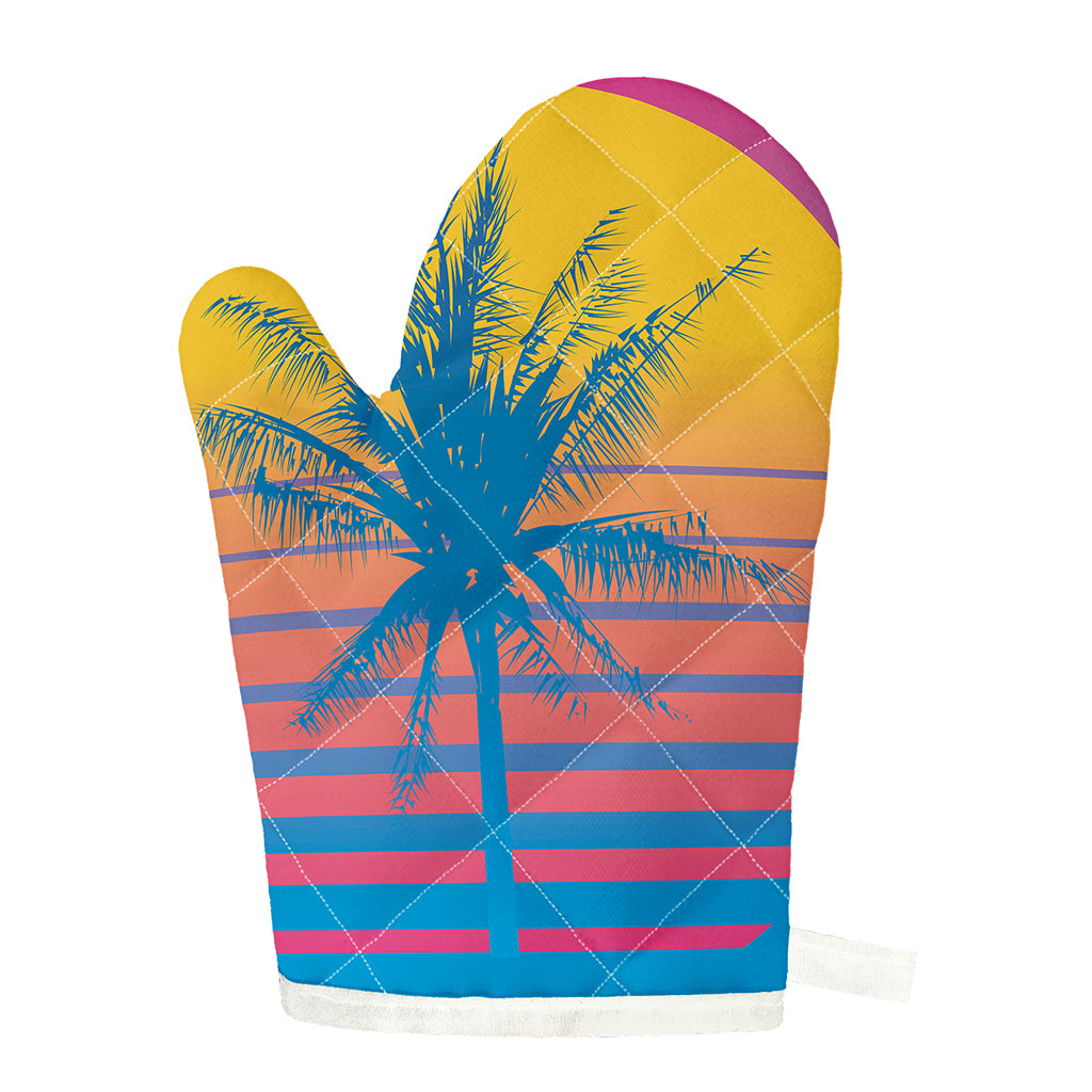Retrowave Sunset Palm Tree Print Single Oven Mitt