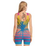 Retrowave Sunset Palm Tree Print Sleeveless One Piece Swimsuit