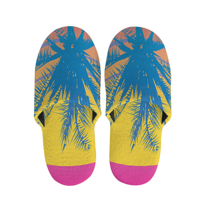 Retrowave Sunset Palm Tree Print Slippers