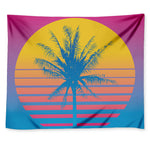 Retrowave Sunset Palm Tree Print Tapestry
