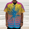 Retrowave Sunset Palm Tree Print Textured Short Sleeve Shirt