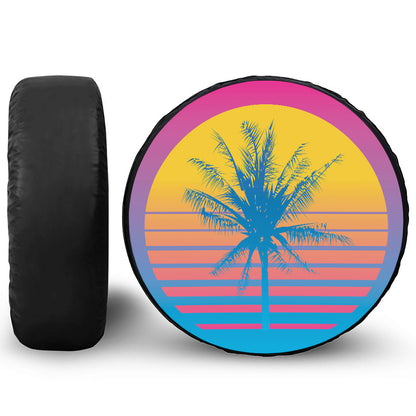 Retrowave Sunset Palm Tree Print Tire Cover