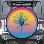 Retrowave Sunset Palm Tree Print Tire Cover With Camera Hole