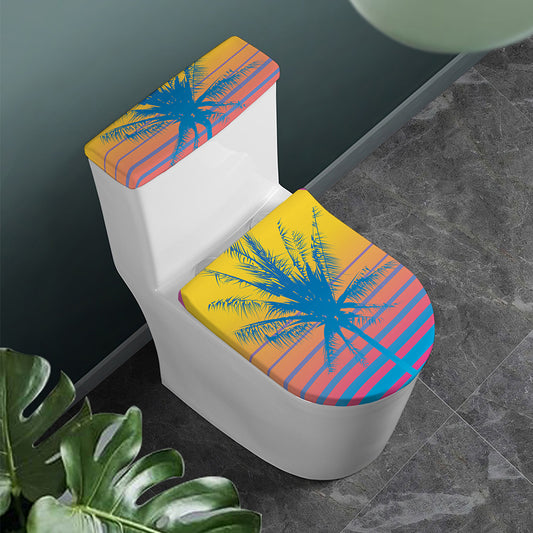 Retrowave Sunset Palm Tree Print Toilet Lid And Tank Cover Set
